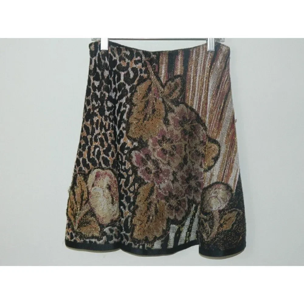 Cecilia Prado Skirt Knit‎ Metallic Brown Glitter Twinkly Floral Leopard Small